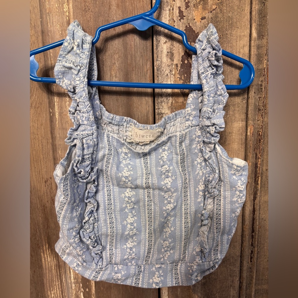 btween Blue Ruffled Smocked Crop Top